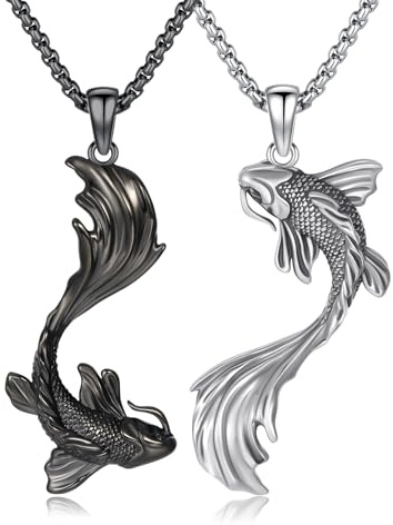 PARYFO Koi Lot de 2 colliers pour couple, en argent sterling 925, avec pendentif koï, oxydation et BFF noir - Cadeau d'amitié pour couple, amis, sœur et partenaire