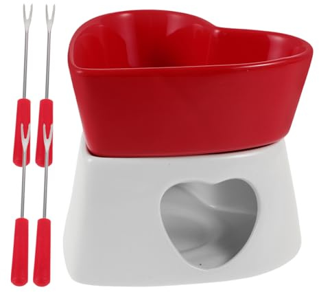Alipis Fondue Cerámica Mini para Chocolate Queso Calentador Porcelana con Tenedores para Cenas Familiares y Celebraciones