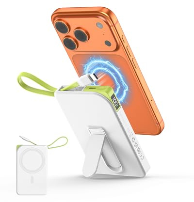 Power Bank para Magsafe, 10000mah Magnetico Bateria Portatil for iPhone con 22.5w USB-C Cable Soporte Plegable Powerbank para iPhone 17 16 15 14 13 12 Serie