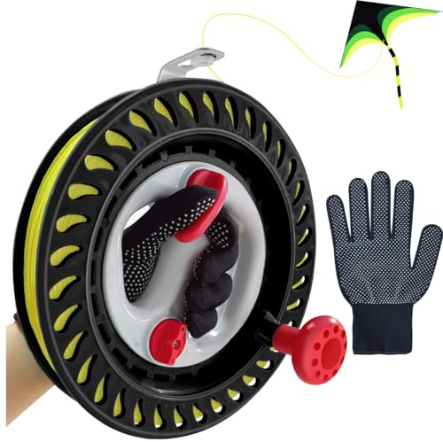 EHERDM Drachenschnurrolle mit Handschuhen, 22 cm Durchmesser mit 600 m Linien, verbesserte Bremsverzögerung und Non-Reverse-System, große fliegende Spule für Erwachsene, Drachenbegeisterte, Schwarz