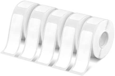 PetGlimmer 5 Rollen Thermo Etikettenband, 12 x 40mm Label, 160 Blatt/Rolle | Weiß Selbstklebender Schriftband, Etikettendrucker Ersatz, Wasserfeste EtikettenbäNder für Zuhause, Büro, Schule, Lagerorg