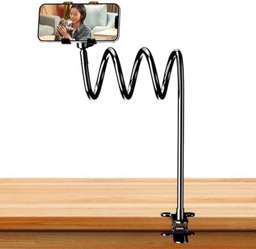 dzqad Supporto Telefono Collo Di Cigno - Accessori Braccio Lungo Regolabile | Morsetto di Montaggio per Telefono | per Tablet Registrazione Video Scrivania Parete Divano Poltrona Inclinabile
