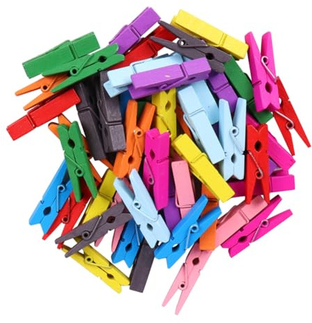 DOITOOL 100pièces Pins à Linge Bois Naturel Pinces à Linge Colorées pour Photos avec Ficelle pour Décoration Et Créations Artisanales