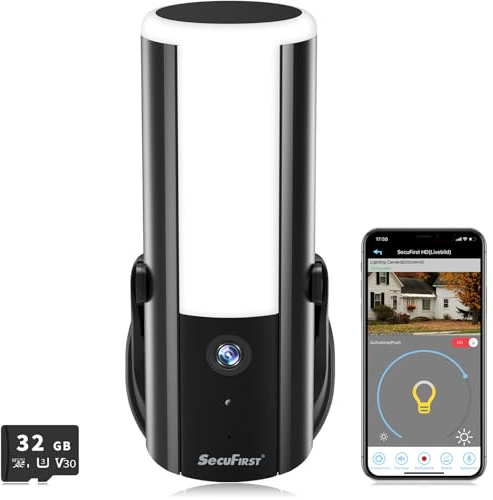 SecuFirst Telecamera di sorveglianza esterna con luce LED per esterni, con sensore di movimento, luminosità regolabile (900 lm), telecamera in alluminio per esterni, rilevamento intelligenza