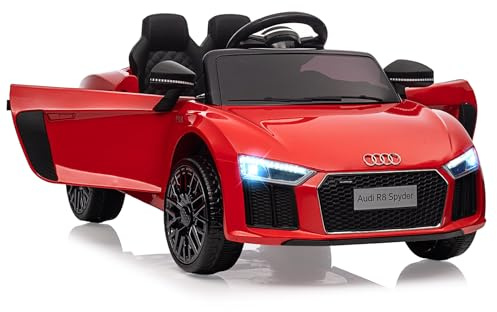 Coche Eléctrico Infantil Audi Modelo 8 con Licencia de 12 V. Control Remoto, Luces LED, Música, Suspensión, Arranque Seguro y Diseño Policial. Vehículo de Batería para Niños de 3 a 6 Años. Rojo