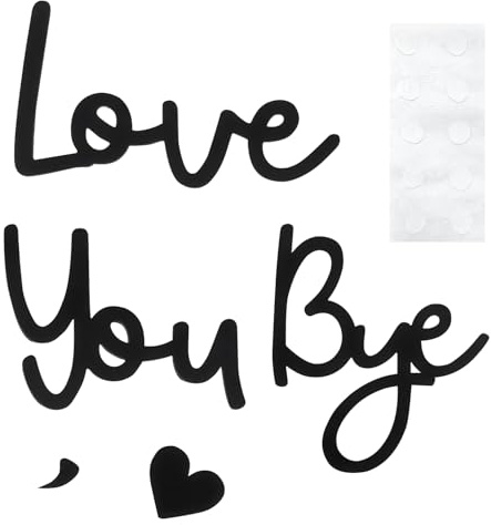 TIHNY Love You Bye Above Door Sign - Black Wooden Wall Art for Hallway & Stairs Decor (18x10cm) - Includes 10 Double-Side Sticky Dots - Valentines Home Decoration