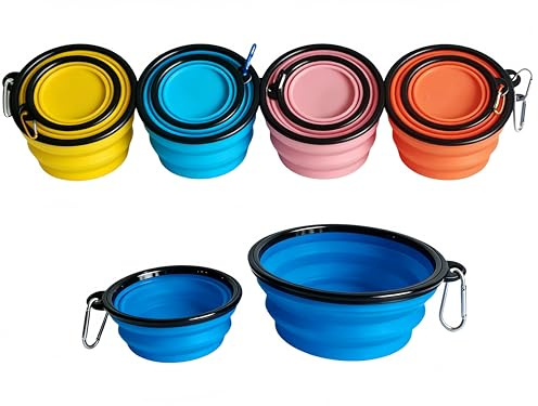 RQzaufania Cuencos plegables para perros con mosquetón, el borde moldeado de una pieza evita el plegado. 2 paquetes de comida de viaje y cuencos de agua para perros (azul oscuro, 350 ml + 1000 ml).