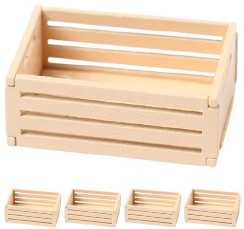 SEWACC Lot de 5 mini boîtes de rangement en bois pour maisons de poupée, caisses à lait miniatures en bois, petits paniers de maison de poupée comme accessoires de décoration, 3,5 x 3,5 x 1,5 cm
