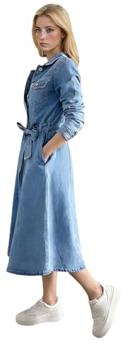 Generico Vestito Elegante Donna-Giacca in Denim a Maniche Lunghe di 's - Jeans lavati con Bottoni sul Davanti, Abito Casual o Strato Aperto, Cintura in Vita e Tasche Laterali (Blue, M)