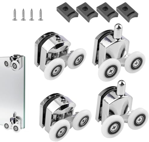 Lot de 8 Roulettes Porte de Douche Coulissante 23mm, Galets en Acier Inoxydable et ABS pour Cabine de Salle de Bain, Remplacement Fluide et Silencieux, 4 Supérieurs et 4 Inférieurs