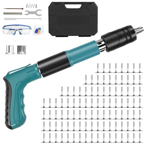 Cloueur Beton,Pistolet à Clous Nail Gun,5 Vitesses Pistolet à Clous Manuel,Pistolet à Ongles avec Gants à Lunettes,Kit pour Plafonds Murs en Béton (Avec 100 Clous)