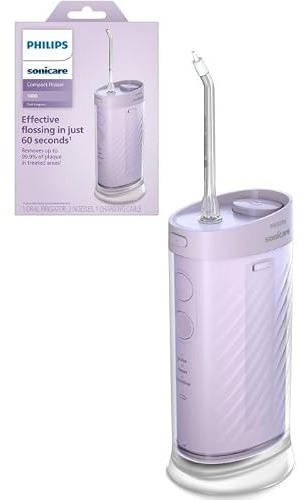 Philips Sonicare Compact Flosser 1000, bärbar vattenflosser med 3 tandlägen, IPX7 vattentät munsköljare, resevänlig, lila, modell HX333/23