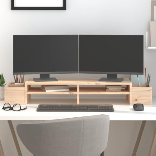 Zentexion monitorstativ av massiv furu 100 x 27,5 x 15 cm stabil träram med förvaringsutrymme ergonomiskt platsbesparande för datorbord kontor spelbord hemmakontor vardagsrum