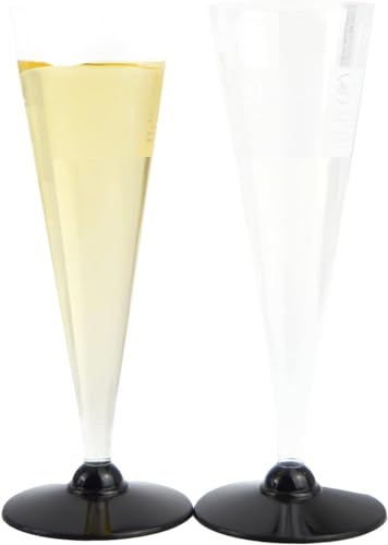 PZ 120 FLUTE CALICE CHAMPAGNE PROSECCO TRASPARENTI BASE NERA BLACK BICCHIERI VINO WINE PLASTICA FLUTES HAPPY HOUR APERITIVO APERICENA