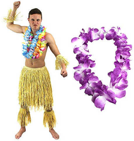 I LOVE FANCY DRESS Hawaiianer SÜDSEE Zulu KÄMPFER KOSTÜM VERKLEIDUNG=6 TEILIGE=1 LILA LEI/BLUMENKETTE+2 Bein Stulpen+2 ARM Stulpen+BASTROCK=HÜFTUMFANG UNGEFÄR -76-137cm+LÄNGE UNGEFÄHR - 58cm