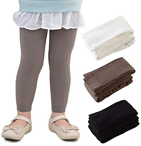 Looching 3 Pack Toddler Baby Cable Knit Ankle Leggings Pants Footless Winter Tight Stockings for Girls