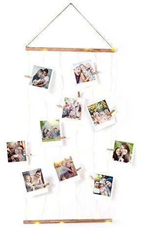 DecoKing LED Fotoclips 12er mit Timer Holz warmes Weiß statisch batteriebetriebene LED Clips Kaleo