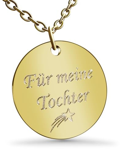 Hanessa Personalisierte Kette mit Gravur Edelstahl 50 cm mit Anhänger rund in gold - Personalisierte Halskette für Männer und Frauen - Personalisierter Schmuck Damen Herren