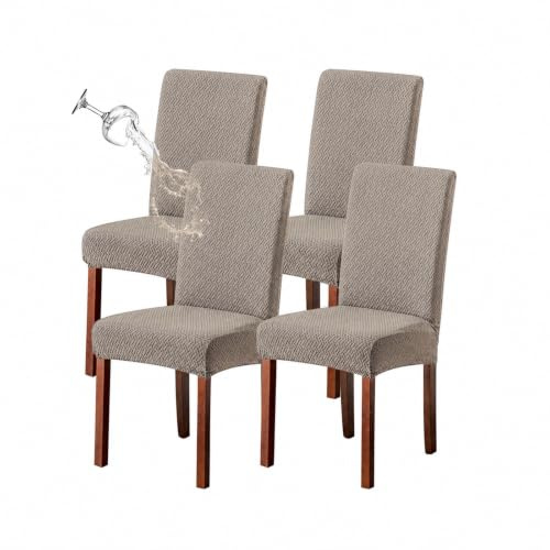 KELUINA Stretch Wasserabweisende Twill Jacquard Esszimmer Stuhlhussen Home Decor, Stuhlhussen für Esszimmerstühle Restaurant Hotel Zeremonie (Kamel,4 Stück)