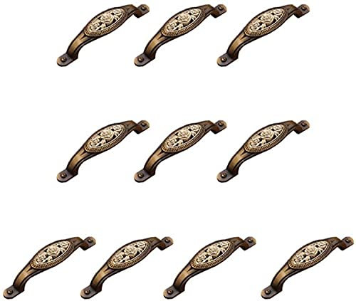 YRHH Türriegel Set/10Pcs 166MM Carving Roses Euro Antik Bronze Farbe Zinklegierung Bogengriff Schrankknöpfe Rustikale Metallziehgriffe Torgriffe