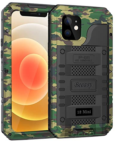Beeasy pour iPhone 12 Mini Coque, IP68 Étanche et 360° Militare Antiurto Protection Intégrale Étui Protecteur d'Écran Intégré, Incassable Renforcée Résistante Robuste Métal Armor Case, Camouflage