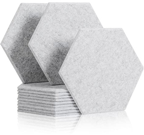 Rdutuok 12 Paneles Absorción Acústica 30 x 26 x 1 cm Hexagonales Acústicos alta Densidad Azulejos con Bordes Biselados, Excelentes Para Estudio Grabación,Oficina,Decoración (Gris plateado)