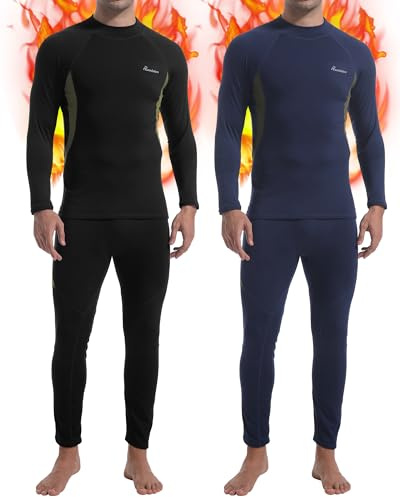 romision Thermounterwäsche Herren Funktionsunterwäsche Skiunterwäsche Atmungsaktiv Thermoaktiv Innenfleece Weich Thermo Unterwäsche 1/2er Set
