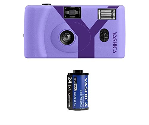 Yashica MF1Y lavanda 35mm camera set (fotocamera + inserire pellicola + batteria + cinghia) una macchina fotografica ricaricabile SOSTENIBILE usa e getta