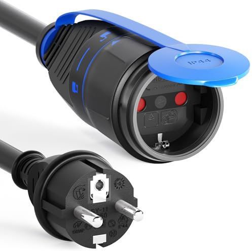 hb-digital 5m Verlängerungskabel Stromkabel mit Verriegelungssystem für den Außenbereich, 250V / 16A, 3500W, HO7RN-F 1,5mm², IP44, Schutzkontakt Buchse und Stecker – Schwarz