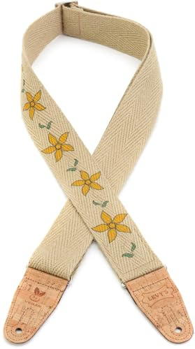 Levy's Leathers MH8P-011 Unisex Levy's Flowering Vine Serie Hanf gelben Blumen, grünen Blättern und natürlichen Korkenden, 5,1 cm Gitarrengurt, MC8U-006, 0