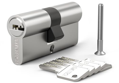 Bwintech 1 Stück 45/50mm Euro Messingzylinder, 95mm Schlüssel/Schlüssel zylinderschloss mit 5 horizontalen Messingschlüsseln,Anti Picking,Anti Bohr,Anti Snap,Anti Bumping, Satin Nickel Finish
