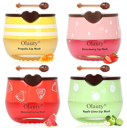 4 PCS Bee Lip Balm Honey Pot, Honey Balm Moisturizing Lip Mask Hydrating Prevention Dry and Cracked Lip Scrubs Exfoliator, Lip Exfoliating Sleeping Lip Mask, Reduces Lip Lines
