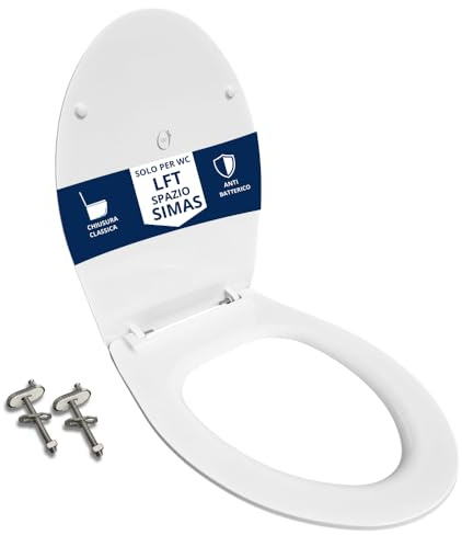 HYDRO HOME Tavoletta wc compatibile con Simas LFT Spazio, copriwater, Sedile WC antibatterico, Fissaggio dall’Alto, Bianco, Effetto Slim (CHiusura Classic)