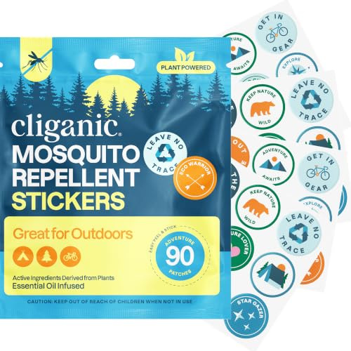 Cliganic Mosquito Repellent Stickers (90 Pack) - Camping Patches for Kids & Adults, Natural DEET-Free, Essential Oil Infused