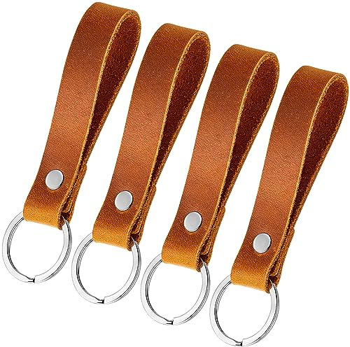 Nuenen Leder Schlüsselanhänger Metall Schlüsselring mit Lederanhänger Lederband Schlüsselanhänger Schlüsselbund mit Lederschlaufe Leder Schlüsselband mit Spaltring für Autoschlüssel