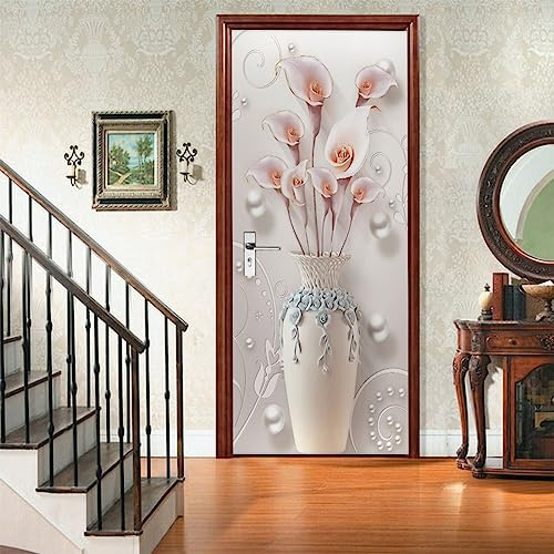 A.Monamour Adesivo Porta Autoadesiva 3D Fotomurali Vaso Di Fiori Vinile PVC Adesivi per Porte Interne Pellicola Adesiva Poster Sticker Murale Parete Carta da Parati 90x200cm