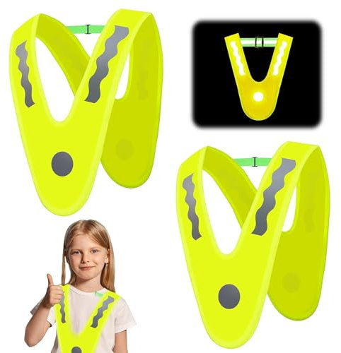 Warnweste Kinder 2 Stück V-Form Reflektorweste Kinder Gelb Sicherheitsweste Kind Reflektorweste Signalkragen Kind Mit Gummibänder Signalkragen Für Laufen,Radfahren,Nächtliche Straßen Usw (B)