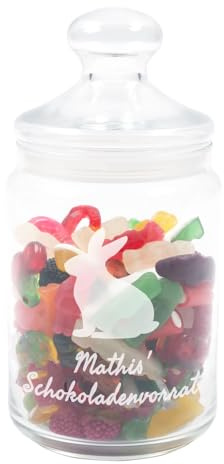 Bonbonnière en verre personnalisée avec gravure texte – Pot en verre avec couvercle pour bonbons ou chocolats – Cadeau original gourmand