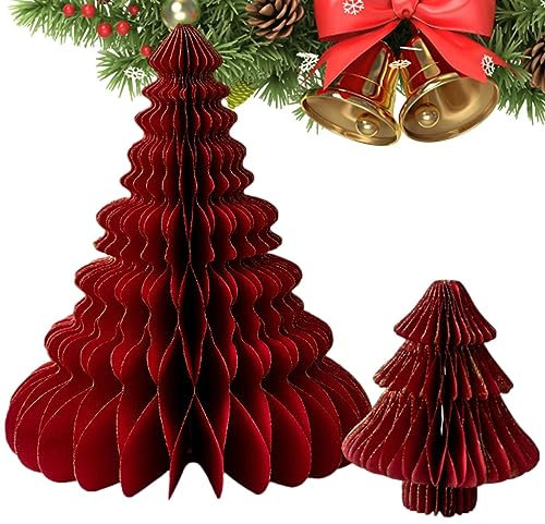 Aznever Weihnachtliche Waben-Tischdekorationen, 2 STÜCKE Papier Weihnachtsschmuck Baum, Partyzubehör, Papier-Weihnachtsbaum- -Dekoration Für Zuhause Christbaumschmuck Begünstigt
