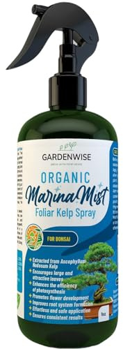 GARDENWISE Organic Marina Mist Foliar Spray for All Live Indoor and Outdoor Bonsai Tree Plants | Micro Nutrients for Vital Bonsai Health | Gentle Formula | Liquid Plant Food | Quick Results (8 oz)