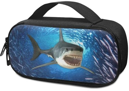 Suhoaziia Sea Shark Étui de voyage pour diabétique pour moniteur de glycémie, bandelettes de test, médicaments, seringues à insuline, sac de rangement portable avec pochette pliable supplémentaire