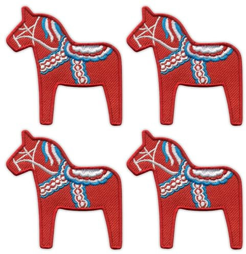 Dalecarlian-Pferd Dala-Pferd Symbol von Dalarna und Schweden zum Aufnähen, bestickt, 4 Stück