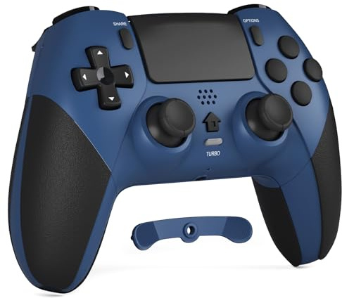 CHEREEKI Controller für PS4, Bluetooth-Controller mit 2 Programmierbaren Tasten, Wireless Gamepad mit Doppelter Vibration, 6-Achsen-Gyro-Sensor, Touchpad, Integrierter Lautsprecher, Blau