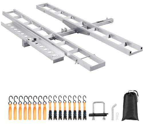 VEVOR Motorradträger, 2 Fahrräder, 272 kg, Aluminium, Anhängerkupplung, Laderampe, Roller, Dirtbike, Anhänger, Ratschengurte und Stabilisator, für Auto, LKW mit 5,1 cm Anhängerkupplungsempfänger
