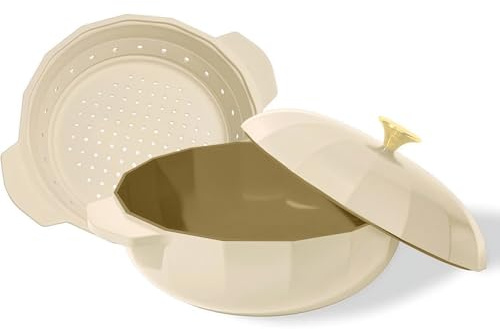 Cravings by Chrissy Teigen The Perfect Pan 5.3 Qt Dutch Oven Pot with Lid, Nonstick Lightweight Aluminum Everyday Pot with Steamer/Strainer Insert, Oven & Stovetop Safe (White)