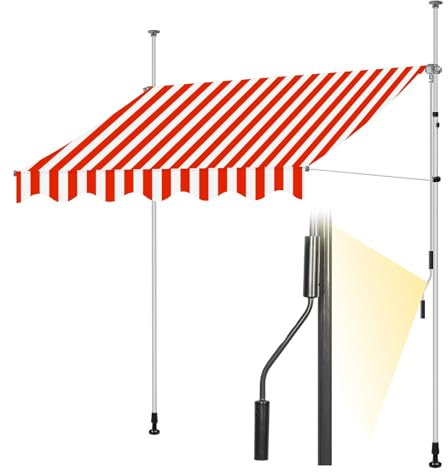 Klemmmarkise, Balkon Markise mit Handkurbel, Sonnenschutz Balkon Ohne Bohren, Senkrechtmarkise, Höhenverstellbar, UV-beständig, Sonnenschutz für Balkon, Wasserabweisend, Polyester ( Color : Rot+Weiß ,