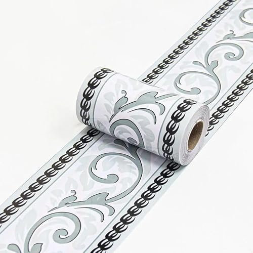 Guest Ruyunlai Tapetenbordüre selbstklebend Vinyl Sockelleiste Dekorative Bordüre Selbstklebende Home Bordüre Küche Tapetenbordüre selbstklebend für Badezimmer Wohnzimmer Graue Linien 10cm X 300cm