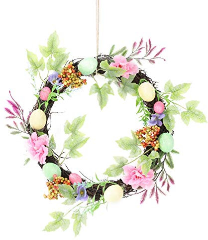 Girlande, künstliche Girlande, Girlandendekorationen, 30,5 cm Osterkranz mit bunten Eiern, Osterei-Kranz, künstlicher Blumenkranz for Haustür-Wand-Osterdekorationen