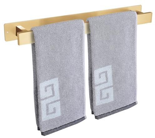 Porte-Serviettes de Salle de Bain - Auto-adhésif ou à vis - Support Mural en Acier Inoxydable - Imperméable et antirouille - Convient pour Salle de Bain, Camping-Car, Cuisine (40 cm, Or)