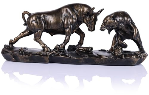 oliruim Wall Street Bull Statue, Bull Market and Bear Market Statue, Stock Market Sculpture, for Office, Desktop, Bookshelf, Living Room, Study, Home Decor, Financial Advisor Gift (Brown)